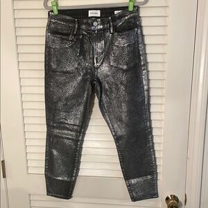 Frame Le High Skinny Crop Denim Silver Ankle Jeans